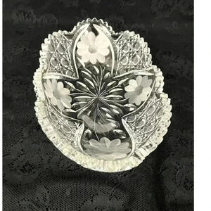 ABP Style Oblong Clear‎ Cut Crystal Dish with Sawtooth Rim American Brilliant